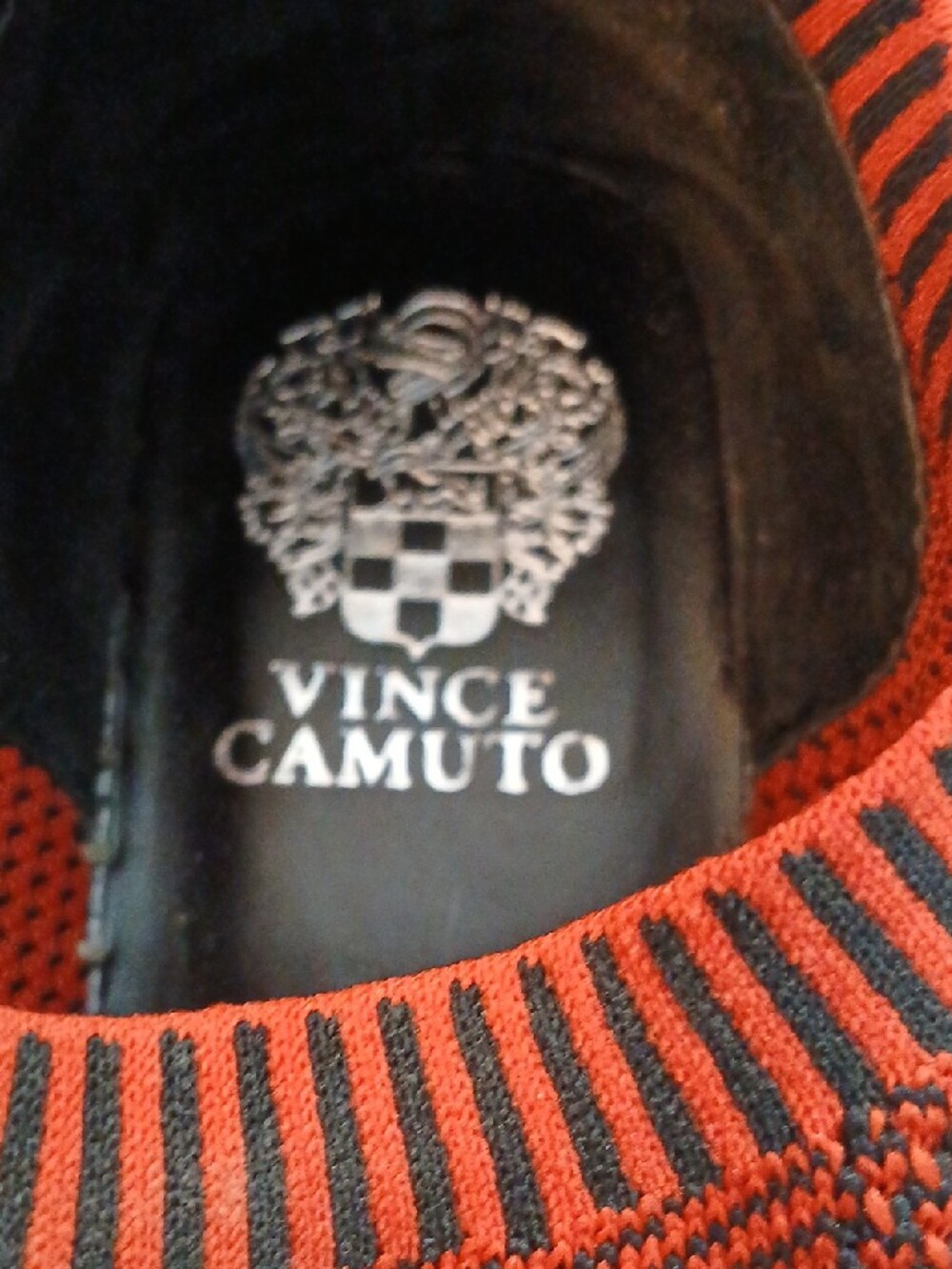 Vince Camuto Affina Knit Slip-On Sneakers in Orange and Black - Picture 3 of 5